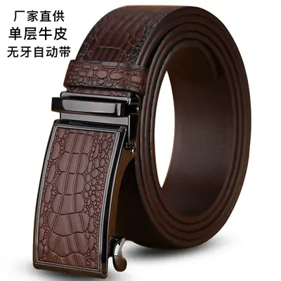 Men's Black Croc Leather Belt First Layer Cowhide