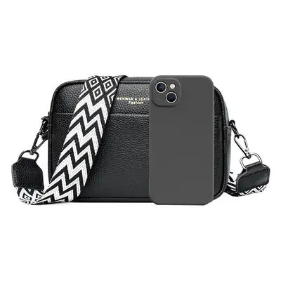 Beige Crossbody Leather Bag with Zigzag Strap