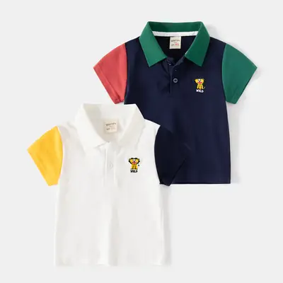 Children's Color-Blocked Polo T-Shirt Navy Red Green