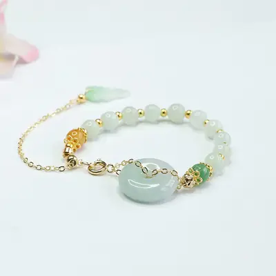 Guan Yu Jade Peace Pendant Bracelet Green Gold