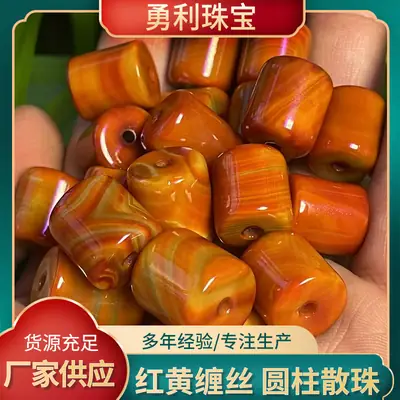Xizang Old Agate Red Silk Cylindrical Loose Beads 10x11mm