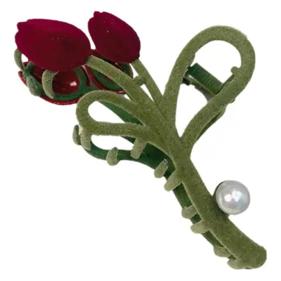 Elegant Flocked Tulip Hair Clip with Pearl