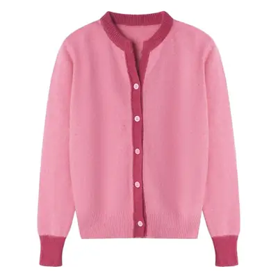 Pink Wavy Button Cardigan Women's V-Neck Top