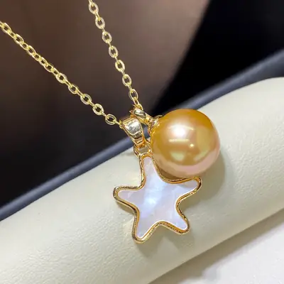 Natural Pearl Pendant Necklace Women Gold Chain Distinctive Design