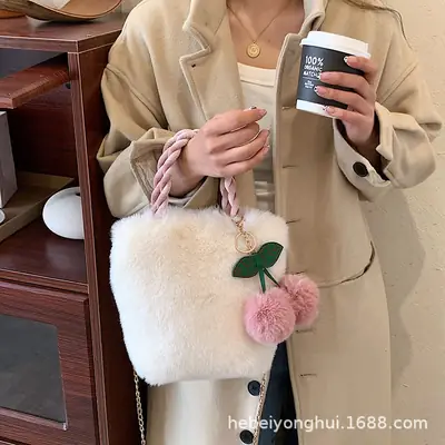 Cherry Plush Shoulder Crossbody Bag with Butterfly Charm