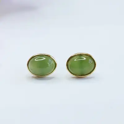 Guan Yu Inlaid Jade Earrings Green S925