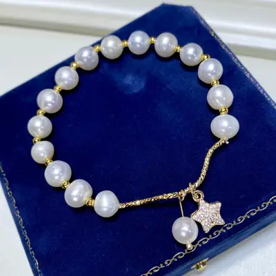 Pearl Bracelet with Crystal Charm for Girls