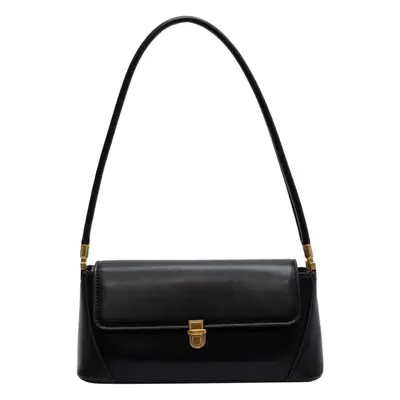 Black Leather Shoulder Bag with Gold Plated Latches