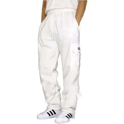 Men Blue Fleece Cargo Pants with 4-Pockets