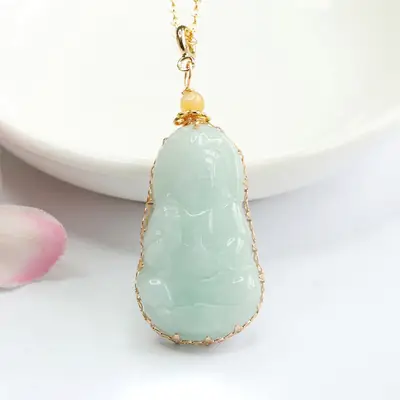 Guan Yu Jade Pendant Necklace Natural Burmese Gold