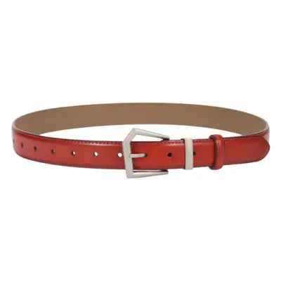 Women's Beige Leather Belt with Silver Buckle