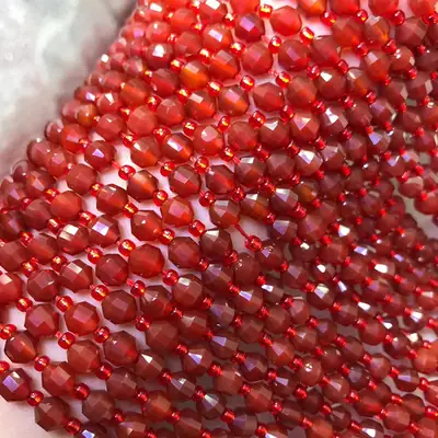 Natural Red Agate Cubic Block Diamond Face Cut Corner Square Loaf Beads