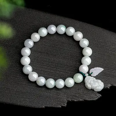 Natural Burmese Jade Bracelet Women's Ice White Beads