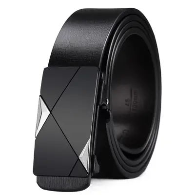 Men's Black Leather Belt with Automatic Buckle