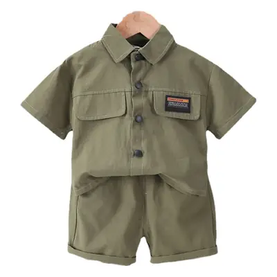 2023 Kids Short Sleeve Cotton T-Shirt Set Olive Green Medium
