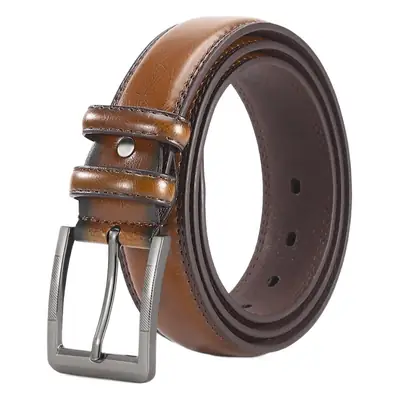 Men's Leather Belt Brown Silver Buckle Wholesale