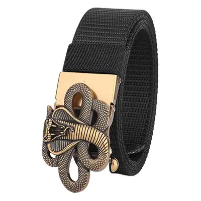 Men's Brown Automatic Buckle Belt with Zodiac Snake Design