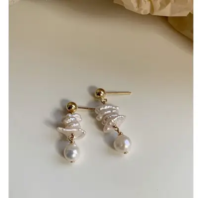 Elegant Pearl & Leather Ruffled Earrings for Women