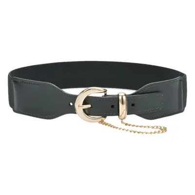 Korean Style Women's Black Elastic Wide Belt with Chain