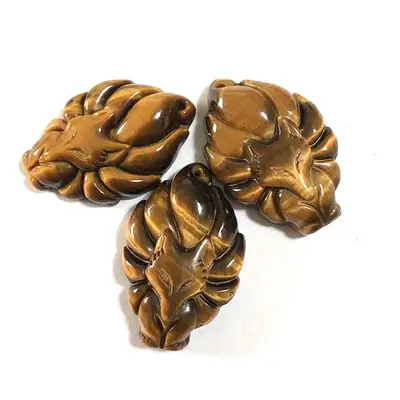 Tiger's Eye Stone Necklace with Nine Tails Fox Pendant