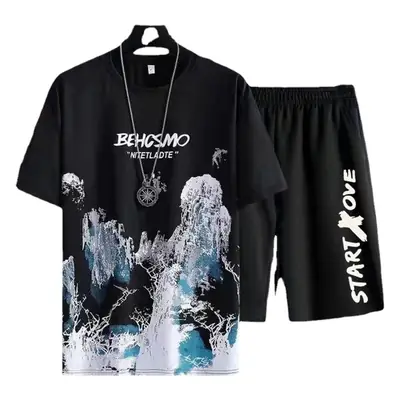 Men Tie-Dye Graphic Shirt Short Sleeve White Black