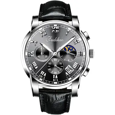 Elite Men's Multifunctional Waterproof Quartz Watch with Sun Moon Star Dial