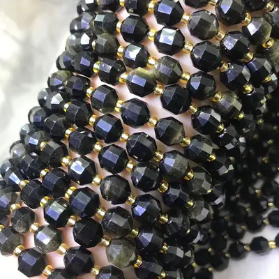 Natural Crystal Gold Obsidian Diamond Faceted Loose Beads