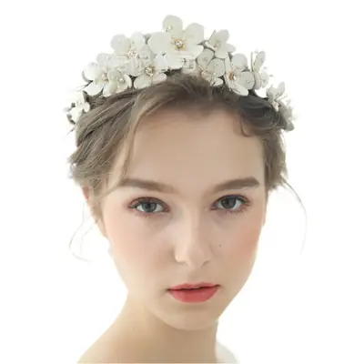 Rice Beads Rhinestone Flower Bridal Headband