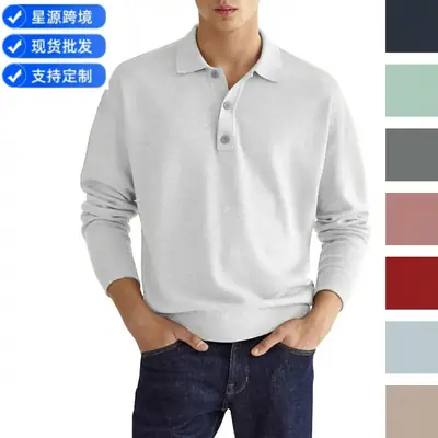 Men's Pink Polo Shirt V-Neck Button Long Sleeve