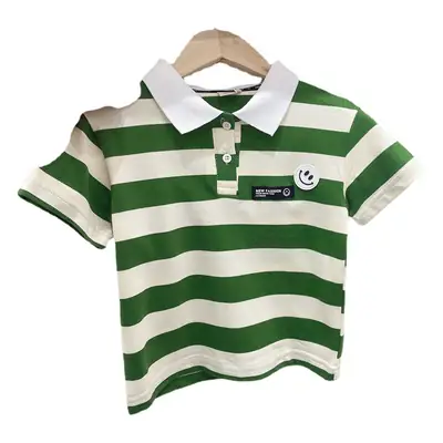 Kids Korean Striped Polo Shirt Brown White