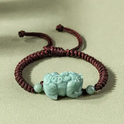 Jade Bracelet with Red Rope & Green Stone