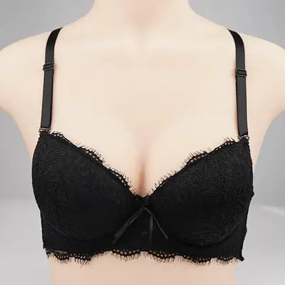 Black Lace Bra with Steel Ring Design