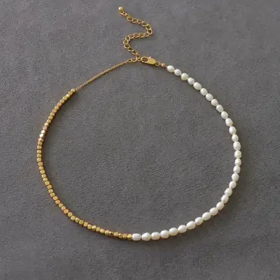 Gold Pearl Necklace & Earrings Set for Women
