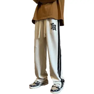 Men's Black Heavy Striped Drawstring Pants American Fashion