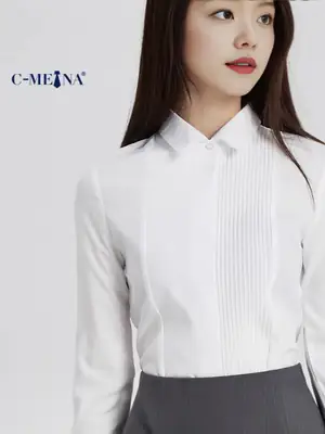 Women Long Sleeve Chiffon Blouse Navy Blue Slim Fit