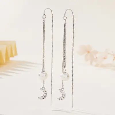 Pearl Moon Earrings for Women Silver Dangle Anti-Lost Fashion