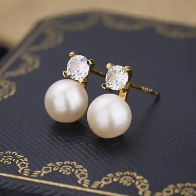 Natural Pearl Four Claw Diamonds Earrings for Women