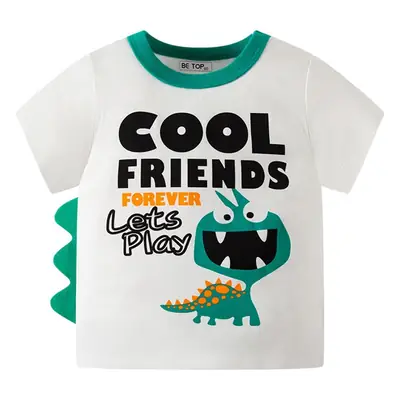 2026 Kids Cool Friends Dinosaur T-Shirt Pure Cotton Round Neck