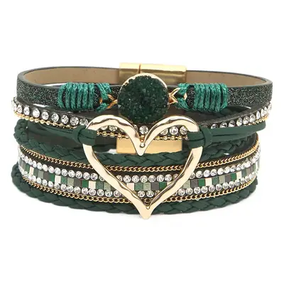 Gold Heart Multi Layer Leather Bracelet for Women