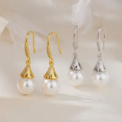 Vintage Pearl Earrings Gold Silver Dangle Hook