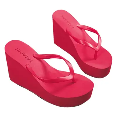 High Heel Slippers Women Summer Thick Sole Flip Flops Wholesale Beach Shoes Wedge Heel Flip Flops Sandals Platform Shoes Candy Color