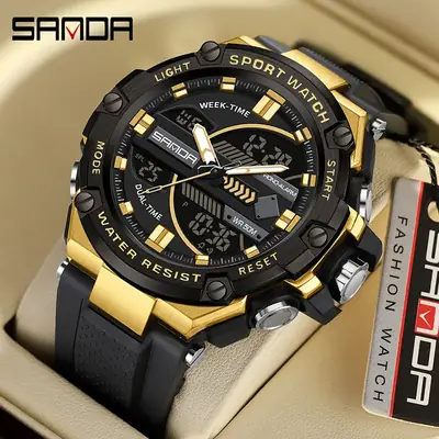 Sanda Sport Watch Dual Display Waterproof Black