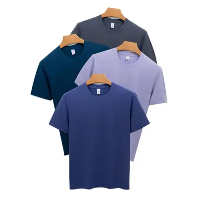 Men's Blue Silk T-Shirt Round Neck 220g
