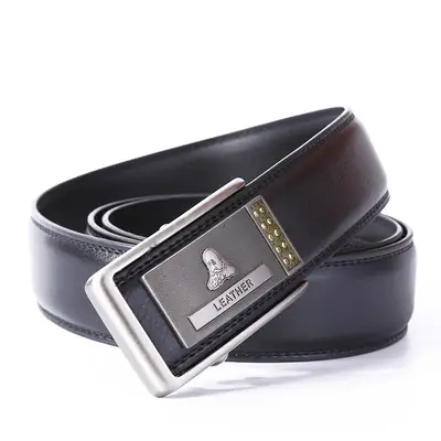 Men's Black Genuine Leather Belt with Automatic Buckle