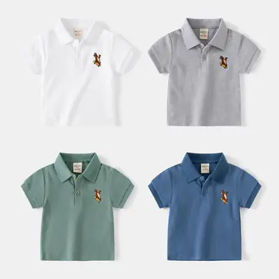 Boys Grey Embroidered Polo T-Shirt 2023