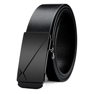 Men's Black Leather Belt with Automatic Buckle