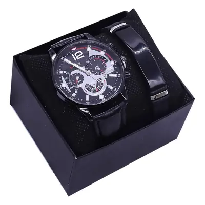 Men's Stainless Steel Chronograph Watch with Black Strap