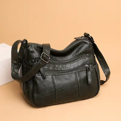Brown PU Leather Crossbody Bag for Women