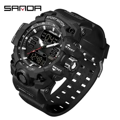Sanda Waterproof Shockproof Men's Watch Black Digital Display