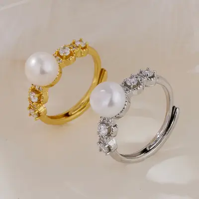 Pearl & Zircon Adjustable Ring for Women